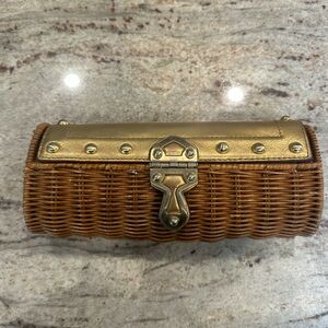 Michael Kors Gold and Brown Clutch with Wicker Design